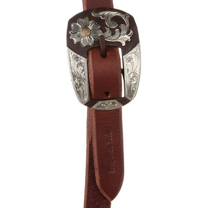 Cowperson Tack Heavy Oiled 3/4 Inch Slit Ear Headstall with Silver Flower Bar Cart Buckle