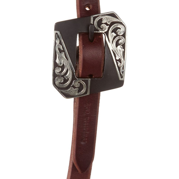 Cowperson Tack Heavy Oiled 3/4in. Slot Ear Headstall with Angled Silver Scroll Cart Buckle