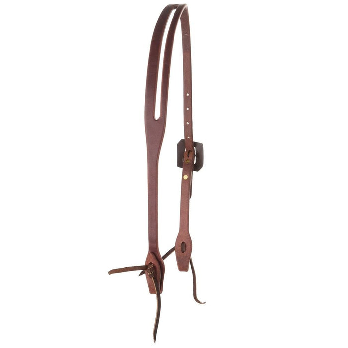 Cowperson Tack Heavy Oiled 3/4in. Slot Ear Headstall with Angled Silver Scroll Cart Buckle