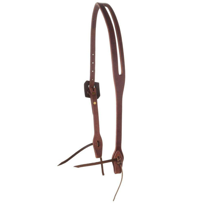 Cowperson Tack Heavy Oiled 3/4in. Slot Ear Headstall with Angled Silver Scroll Cart Buckle