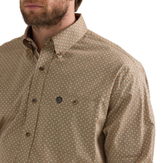 Wrangler Mens Brown Printed Long Sleeve Button Shirt