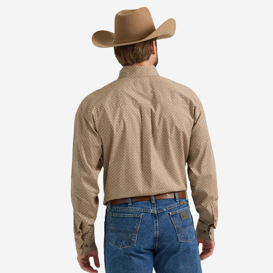 Wrangler Mens Brown Printed Long Sleeve Button Shirt
