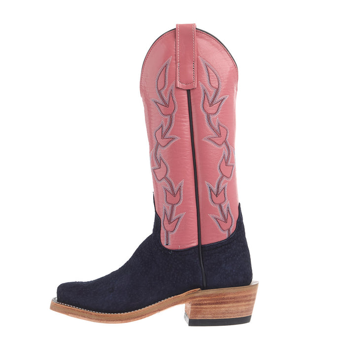 Anderson Bean Women's Ride Ready Navy Carpincho Vamp 13In Salmon Kidskin Top Boot
