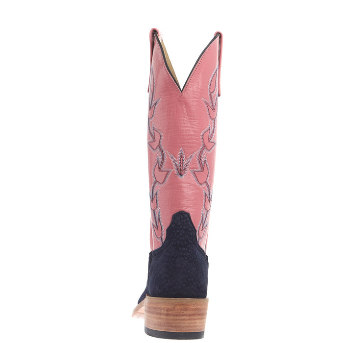 Anderson Bean Women's Ride Ready Navy Carpincho Vamp 13In Salmon Kidskin Top Boot