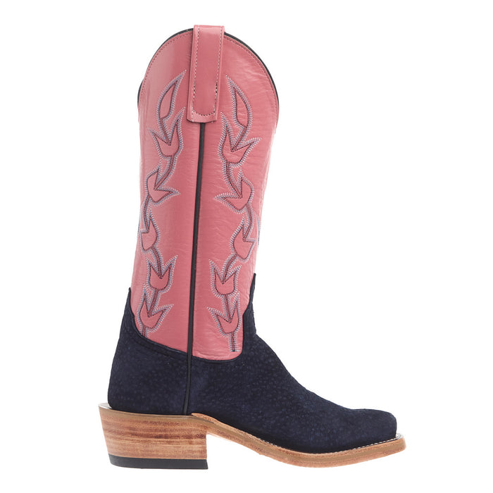Anderson Bean Women's Ride Ready Navy Carpincho Vamp 13In Salmon Kidskin Top Boot