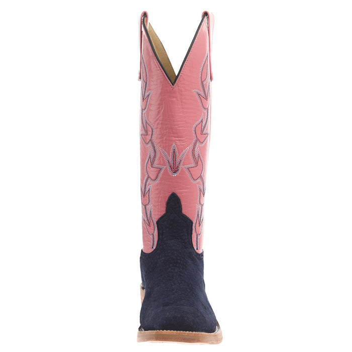 Anderson Bean Women's Ride Ready Navy Carpincho Vamp 13In Salmon Kidskin Top Boot