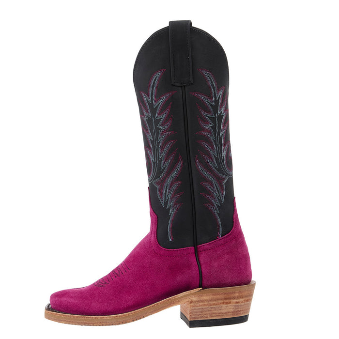 Anderson Bean Women`s Ride Ready Fuschia Chap Suede 13In Black Buffamonte Boot