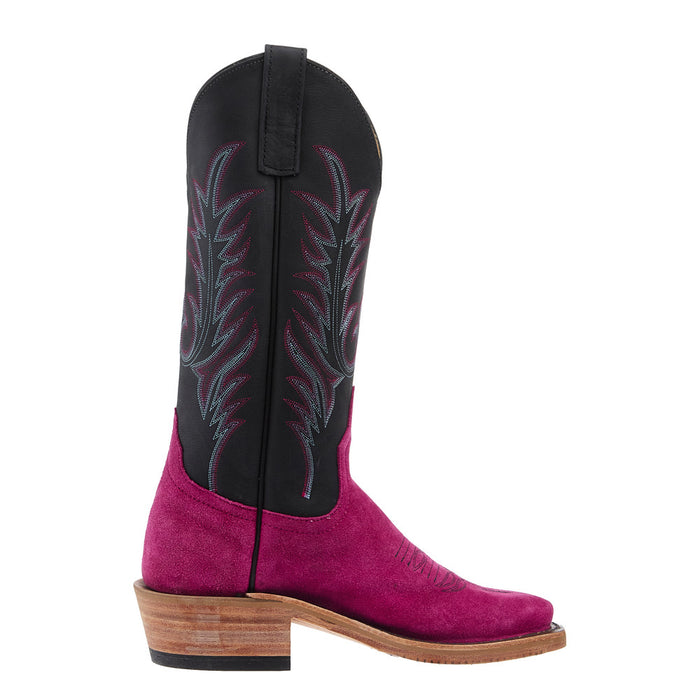 Anderson Bean Women`s Ride Ready Fuschia Chap Suede 13In Black Buffamonte Boot