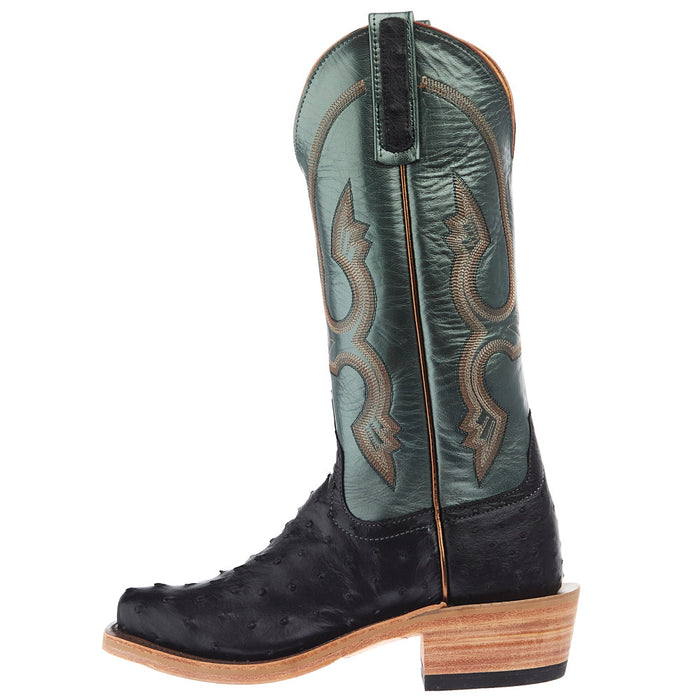 Anderson Bean Women`s Ride Ready Black Full Quill Ostrich 13In Green Velvet Kidskin Lustre Top Boot