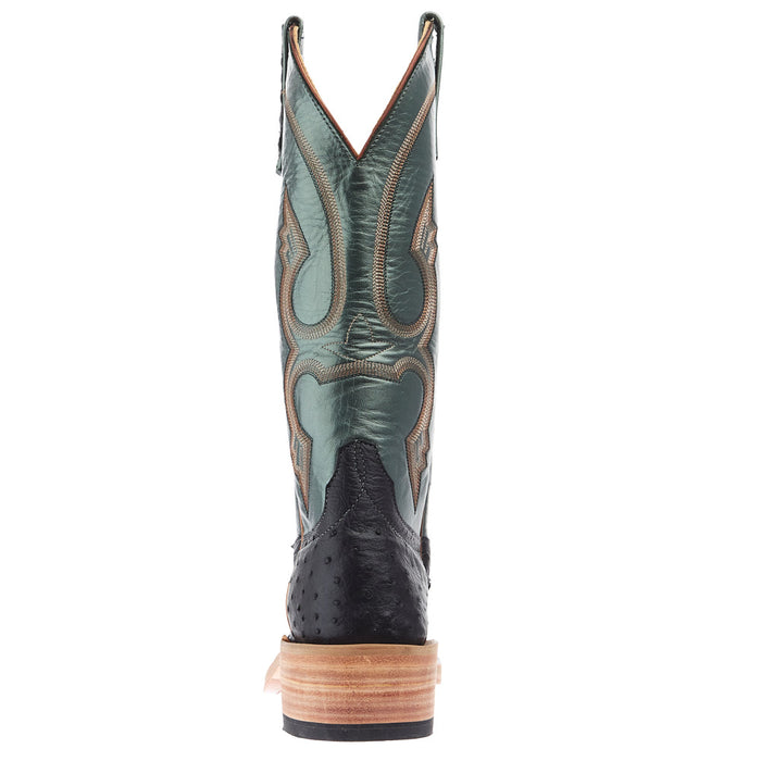 Anderson Bean Women`s Ride Ready Black Full Quill Ostrich 13In Green Velvet Kidskin Lustre Top Boot
