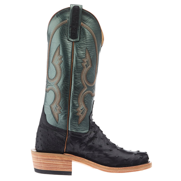 Anderson Bean Women`s Ride Ready Black Full Quill Ostrich 13In Green Velvet Kidskin Lustre Top Boot