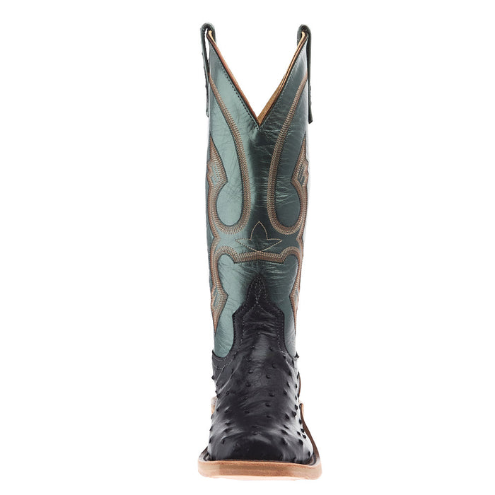 Anderson Bean Women`s Ride Ready Black Full Quill Ostrich 13In Green Velvet Kidskin Lustre Top Boot