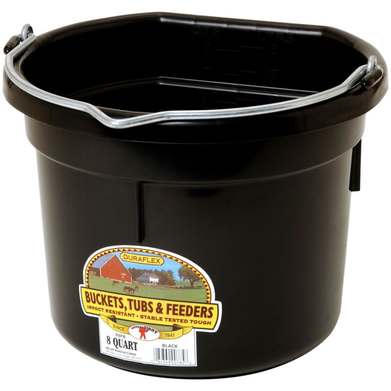 8 Quart Black Flat Back Plastic Bucket