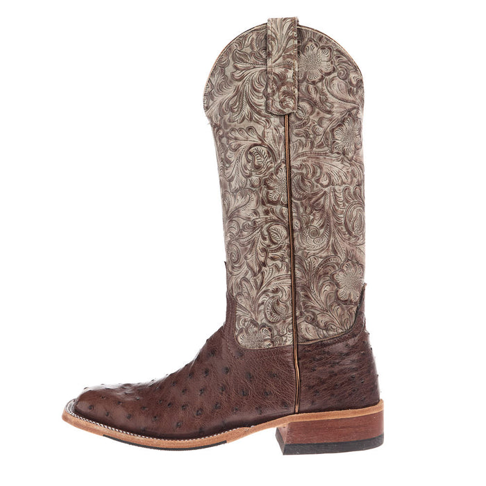 Anderson Bean Women's Kango Tobacco Full Quill Ostrich Vamp 13In Tio Toolio Tooled Top Boot