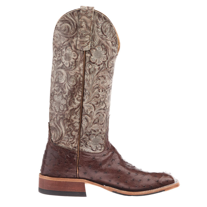 Anderson Bean Women's Kango Tobacco Full Quill Ostrich Vamp 13In Tio Toolio Tooled Top Boot