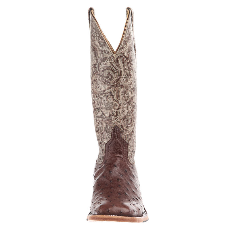 Anderson Bean Women's Kango Tobacco Full Quill Ostrich Vamp 13In Tio Toolio Tooled Top Boot