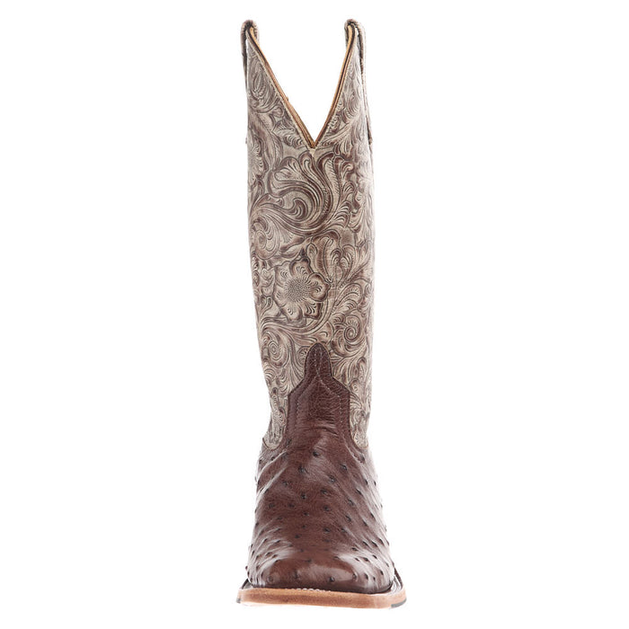 Anderson Bean Women's Kango Tobacco Full Quill Ostrich Vamp 13In Tio Toolio Tooled Top Boot