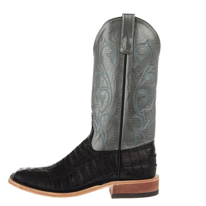 Anderson Bean Men`s Black Hornback Caiman Vamp 13In Gunmetal Kidskin Top Boot