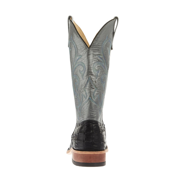 Anderson Bean Men`s Black Hornback Caiman Vamp 13In Gunmetal Kidskin Top Boot