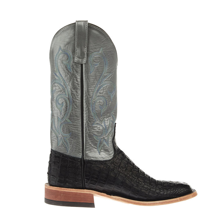 Anderson Bean Men`s Black Hornback Caiman Vamp 13In Gunmetal Kidskin Top Boot