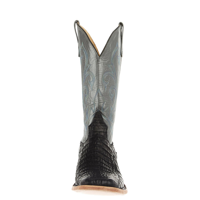 Anderson Bean Men`s Black Hornback Caiman Vamp 13In Gunmetal Kidskin Top Boot