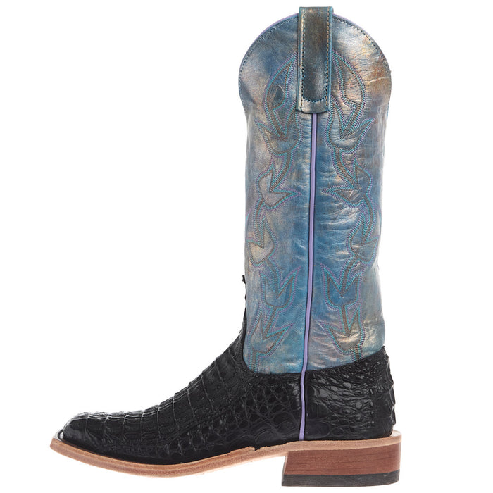 Anderson Bean Women's Black Lux Hornback Caiman Vamp 13In Riviera Petrol Mad Dog Top