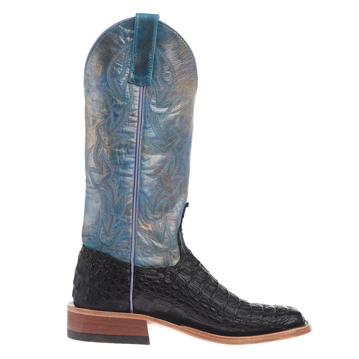 Anderson Bean Women's Black Lux Hornback Caiman Vamp 13In Riviera Petrol Mad Dog Top