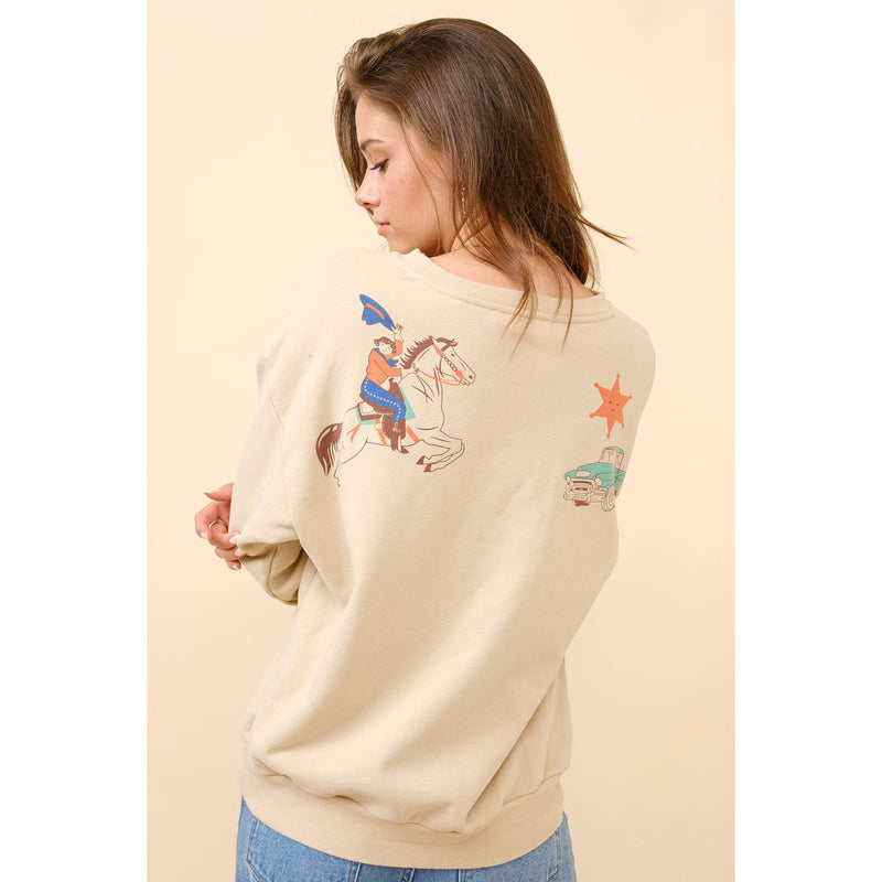 Blue B Womens Taupe Howdy Graphic Sweatshirt