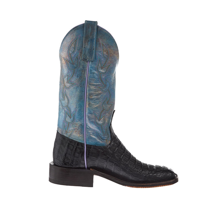 Anderson Bean Women's Ride Ready Black Lux 3 Piece Caiman Vamp 12in Riviera Petrol Mad Dog Top