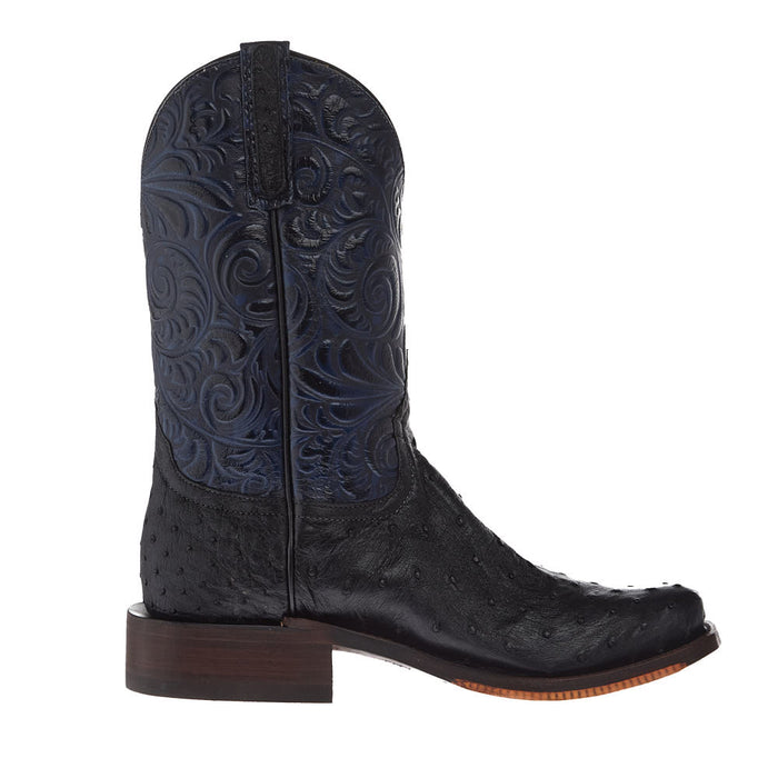 Anderson Bean Men's Ride Ready Lite Black Full Quill Ostrich Vamp 11in Midnight Navy Embosed Top