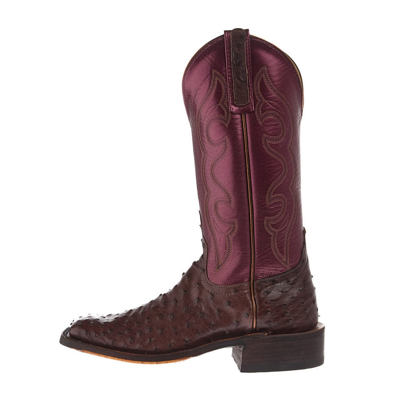 Anderson Bean Women's Ride Ready Kango Tabac Full Quill Ostrich Vamp 12in Sangria Lustre Top Boot