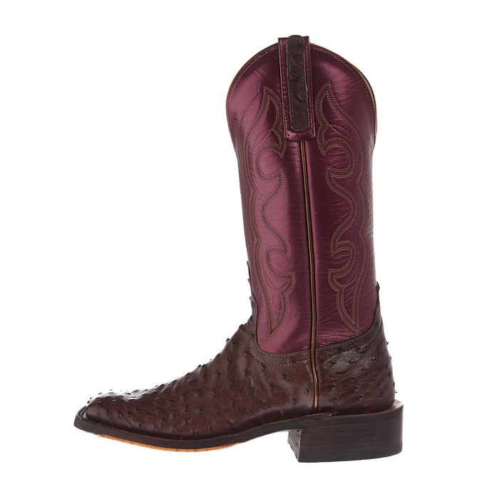 Anderson Bean Women's Ride Ready Kango Tabac Full Quill Ostrich Vamp 12in Sangria Lustre Top Boot