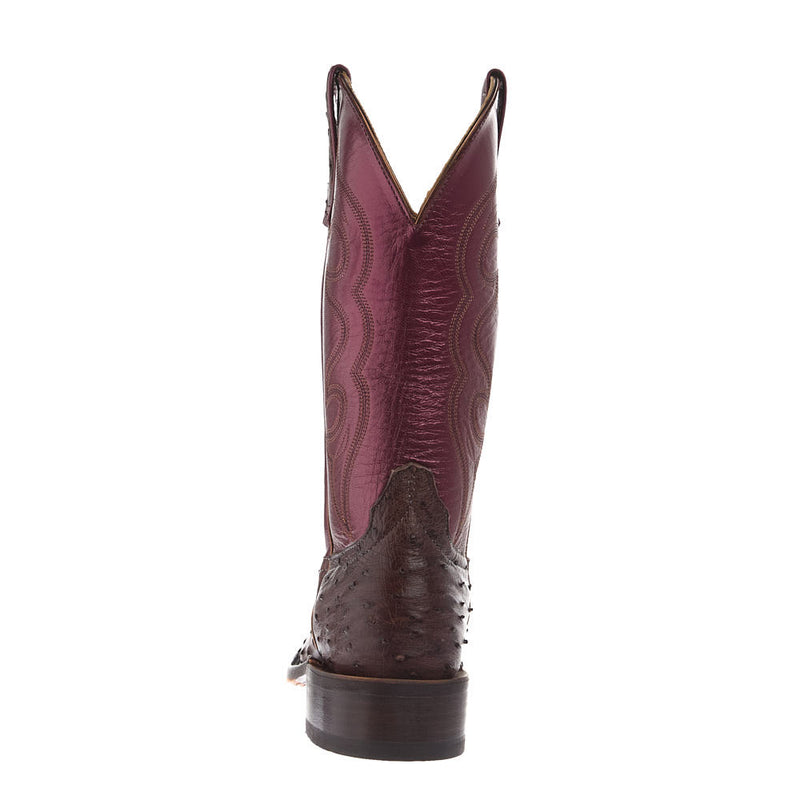 Anderson Bean Women's Ride Ready Kango Tabac Full Quill Ostrich Vamp 12in Sangria Lustre Top Boot