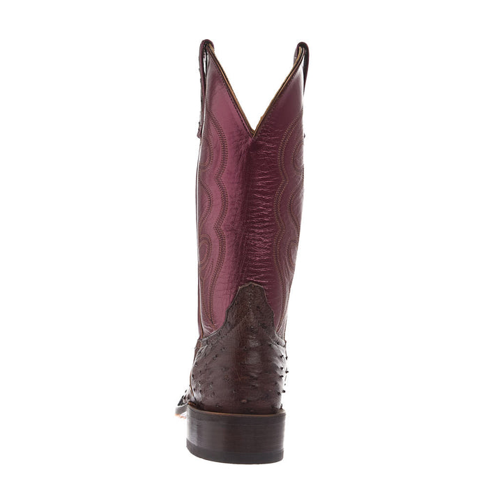 Anderson Bean Women's Ride Ready Kango Tabac Full Quill Ostrich Vamp 12in Sangria Lustre Top Boot