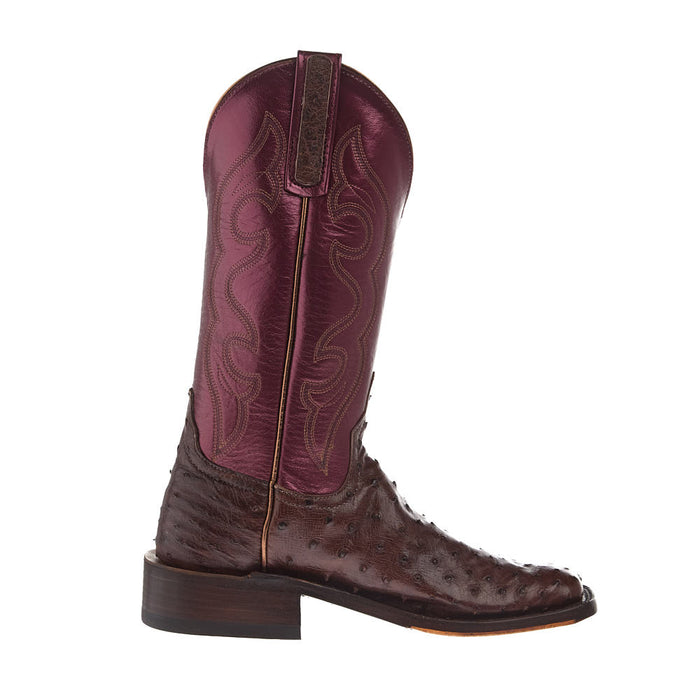 Anderson Bean Women's Ride Ready Kango Tabac Full Quill Ostrich Vamp 12in Sangria Lustre Top Boot
