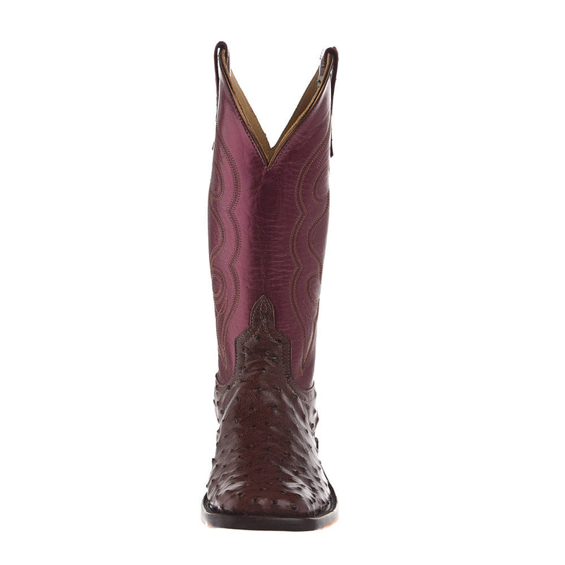 Anderson Bean Women's Ride Ready Kango Tabac Full Quill Ostrich Vamp 12in Sangria Lustre Top Boot