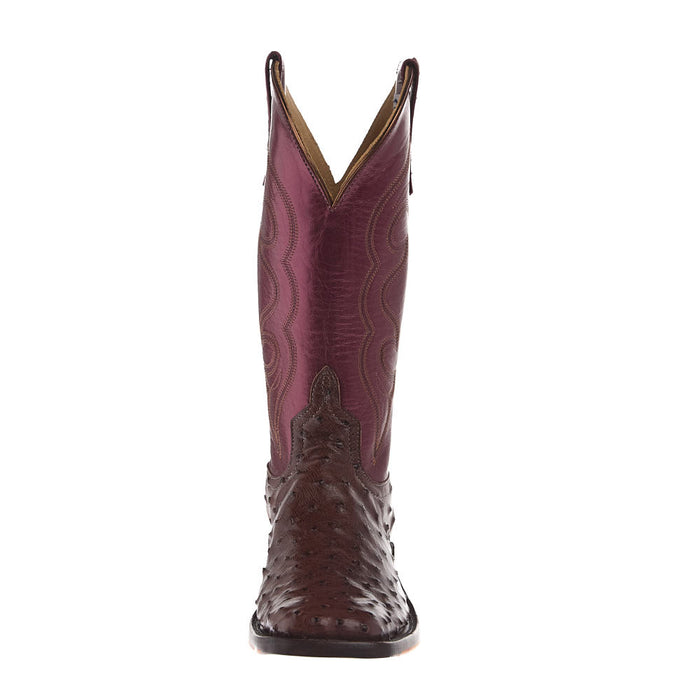 Anderson Bean Women's Ride Ready Kango Tabac Full Quill Ostrich Vamp 12in Sangria Lustre Top Boot