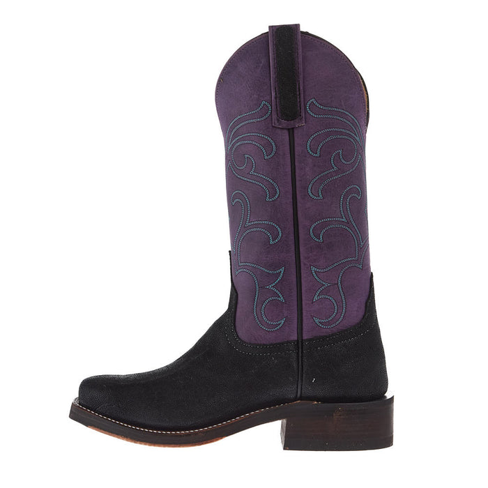 Anderson Bean Women's Ride Ready Black Elephant Vamp 12in Violet Buffamonte Top Boot