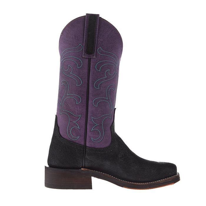 Anderson Bean Women's Ride Ready Black Elephant Vamp 12in Violet Buffamonte Top Boot