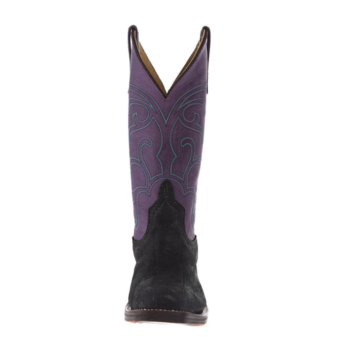 Anderson Bean Women's Ride Ready Black Elephant Vamp 12in Violet Buffamonte Top Boot