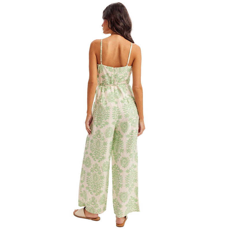 Hem And Thread Women's Kelly Green Mosaic Print Jumpsuit