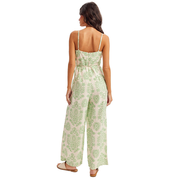 Hem And Thread Women's Kelly Green Mosaic Print Jumpsuit