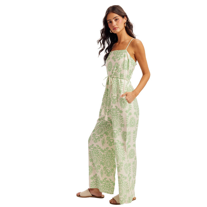 Hem And Thread Women's Kelly Green Mosaic Print Jumpsuit