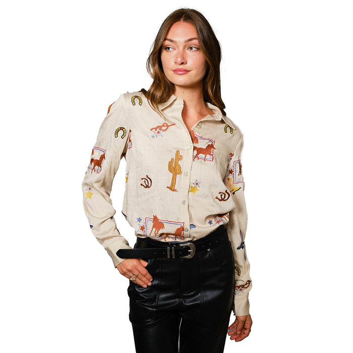 Blue B Women's Sand Western Embroidered Long Sleeve Shirt