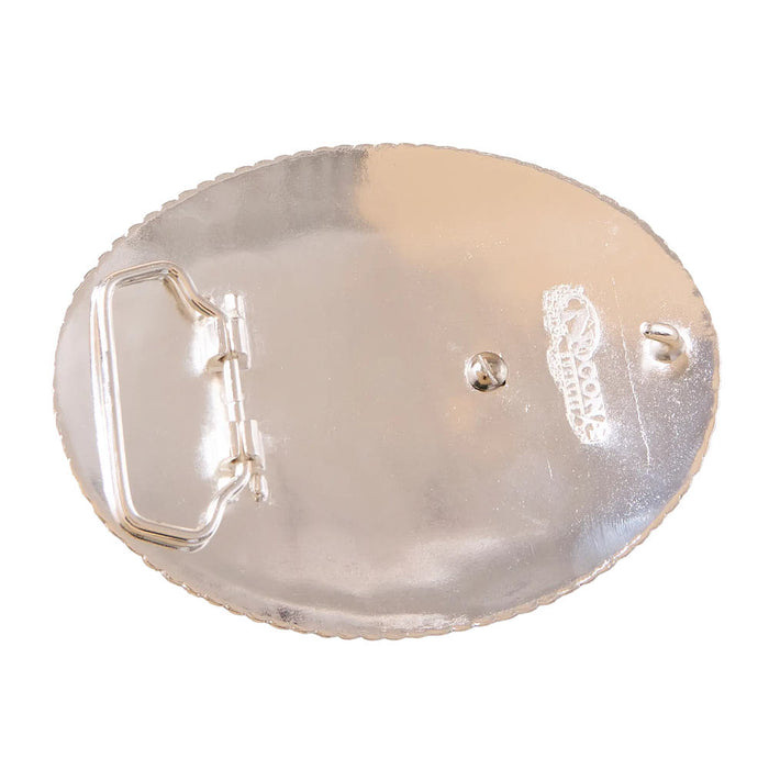 Large Oval Boxed Gold Longhorn Silver Belt Buckle