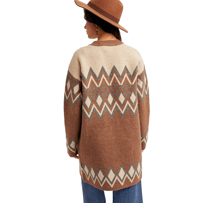 Hem And Thread Women's Brown Nordic Knit Cardigan