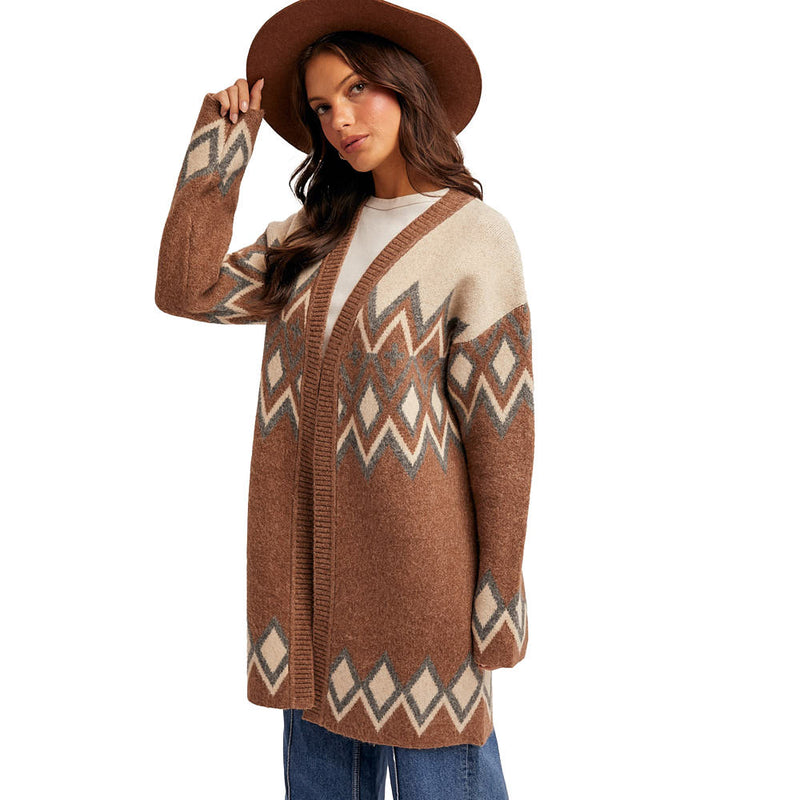 Hem And Thread Women's Brown Nordic Knit Cardigan
