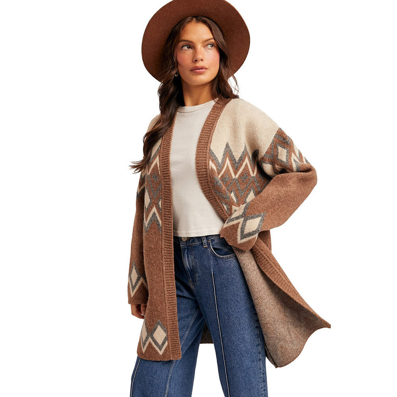 Hem And Thread Women's Brown Nordic Knit Cardigan