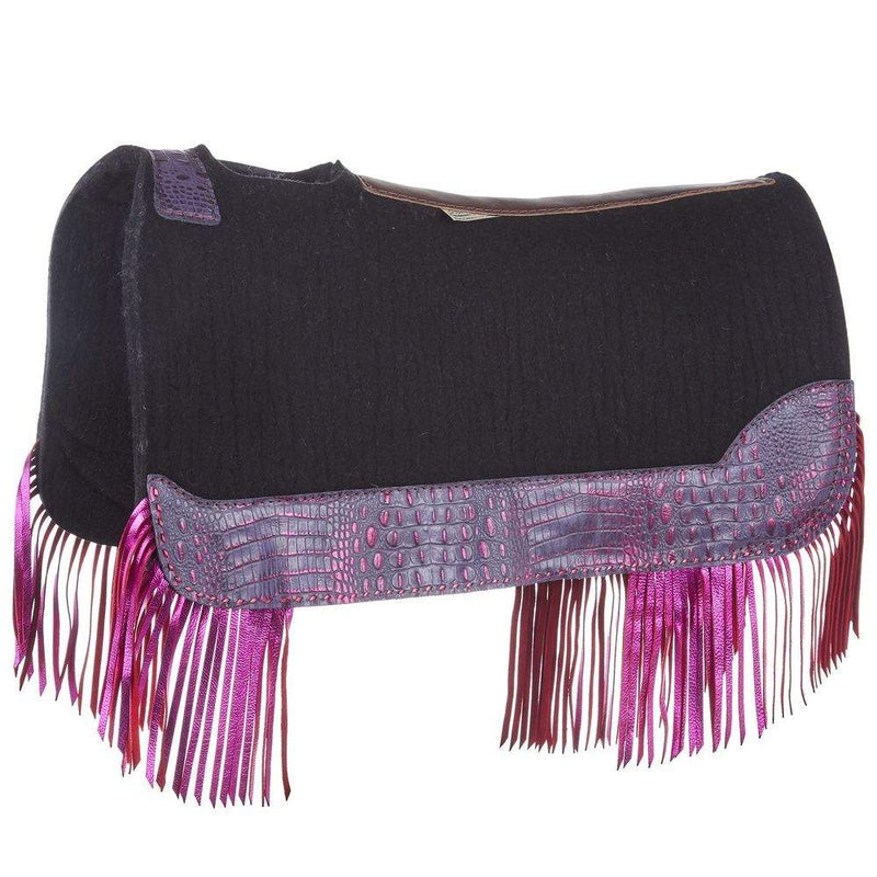 5 Star Equine Products Supplies Inc. 3/4in. 30X28 Black Felt Saddle Pad with Rio Croc-Hot Pink Fringe