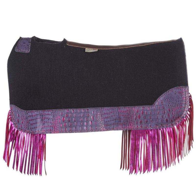 5 Star Equine Products Supplies Inc. 3/4in. 30X28 Black Felt Saddle Pad with Rio Croc-Hot Pink Fringe